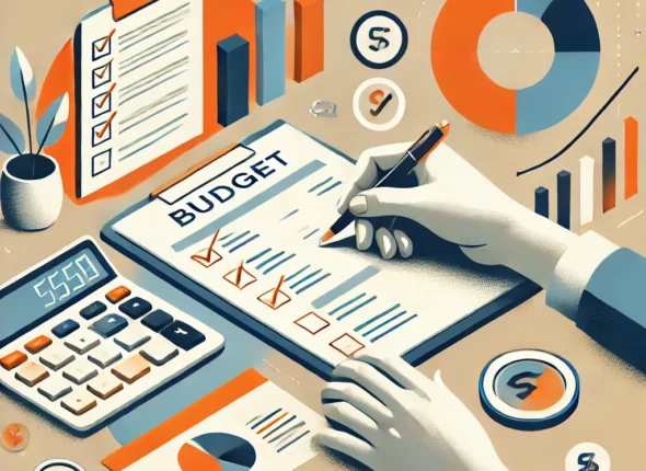 DALL·E 2025-03-10 12.49.31 - A modern and clean digital illustration for the course 'The Basics of Budgeting.' The image features a person organizing their budget using a notepad
